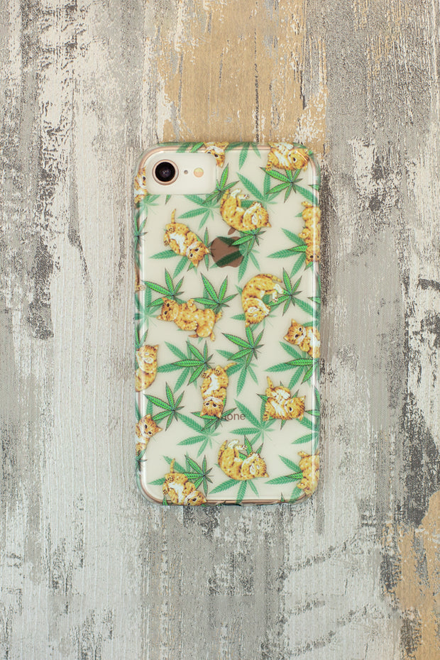 Lightly Toasted Cat and Leaf Print iPhone Case