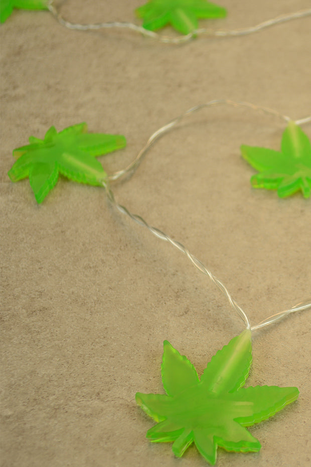 Lightly Toasted Leaf String Lights close up on leaf 