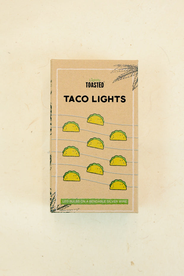 Lightly Toasted Taco Shaped Wire Lights in packaging 